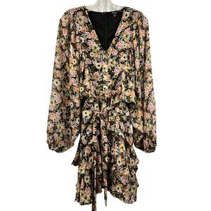 Fate Womens Floral Tiered Ruffle Dress Long Dolman Sleeve Belted Size Small